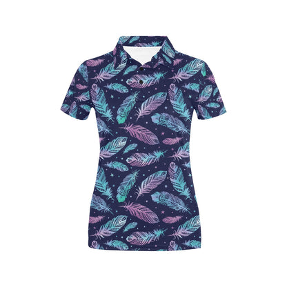 Feather Aztec Design Print Women's Polo Shirt
