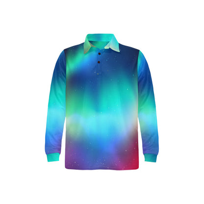 Aurora Borealis Pattern Print Design 02 Long Sleeve Polo Shirt For Men's