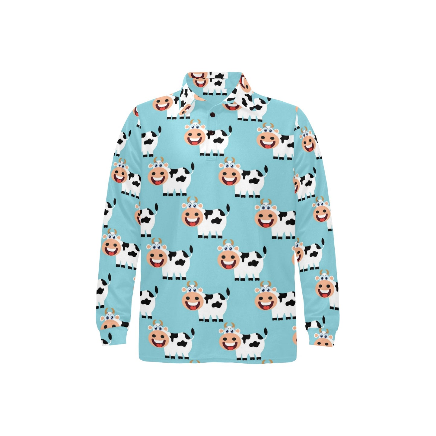 Cattle Cute Pattern Print Design 01 Long Sleeve Polo Shirt For Men's