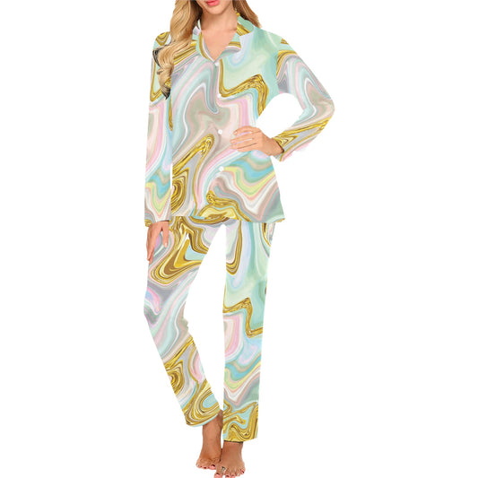 Gold Sweet Marble Women's Long Pajama Set