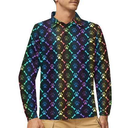 Paw Rainbow Pattern Print Design A01 Long Sleeve Polo Shirt For Men's