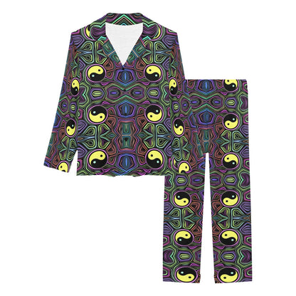 Yin Yang Neon Color Design Print Women's Long Pajama Set