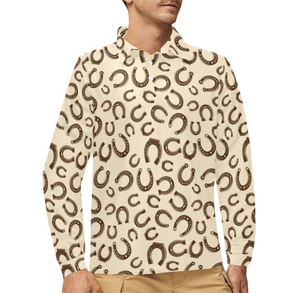 Horseshoe Print Design LKS302 Long Sleeve Polo Shirt For Men's