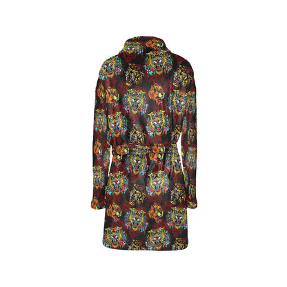 Tattoo Tiger Colorful Design Women's Fleece Robe
