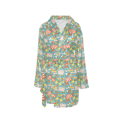Beach Scene Pattern Print Design 02 Women's Fleece Robe