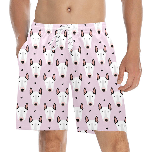 Bull Terrier Pink Print Pattern Men's Swim Trunks Beach Shorts