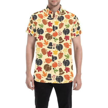 Thanksgiving Print Design LKS303 Men Short Sleeve Button Up Shirt