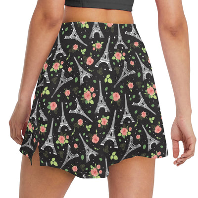 Eiffel Tower Rose Print Women's Golf Skirt with Pocket