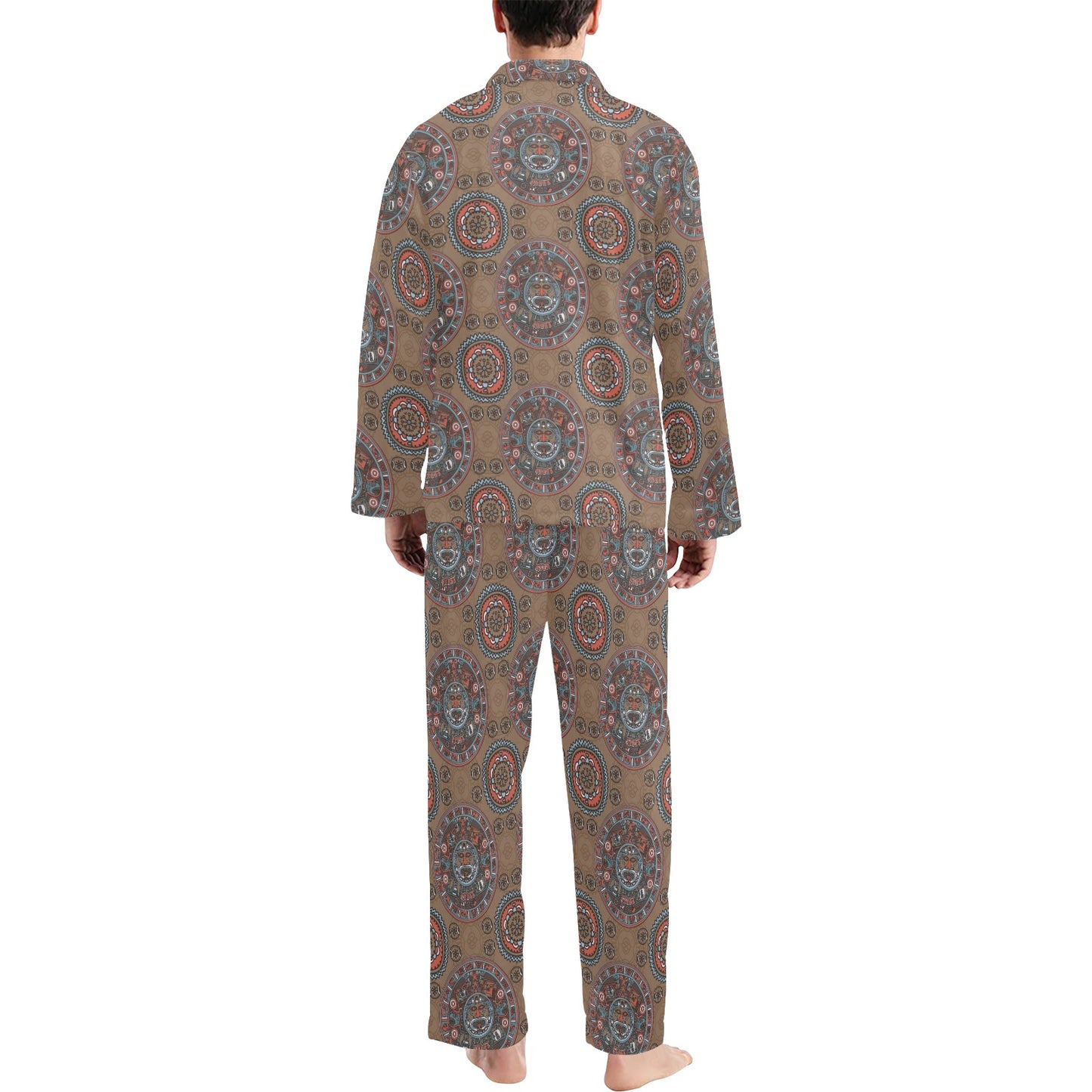 Calendar Aztec Pattern Print Design 03 Men's Long Pajama Set