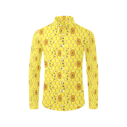 Honey Bee Print Design LKS303 Men's Long Sleeve Dress Shirt