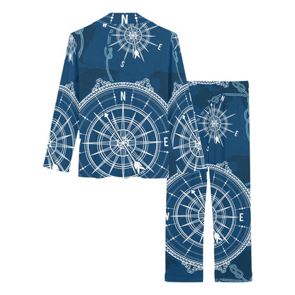 Nautical Compass Print Women's Long Pajama Set