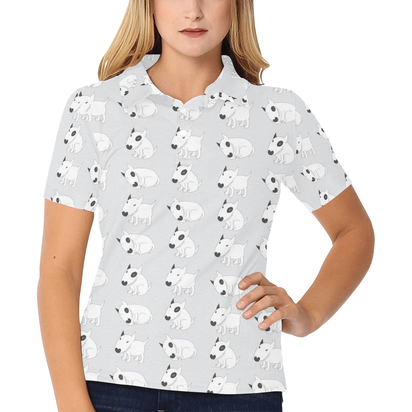 Bull Terrier hand draw Print Pattern Women's Polo Shirt