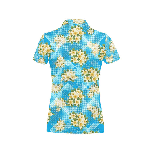 Yellow Plumeria Design Print Pattern Women's Polo Shirt