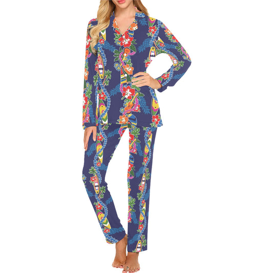 Hawaiian Themed Pattern Print Design H04 Women's Long Pajama Set