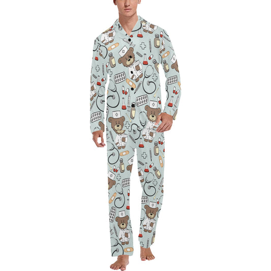 Nurse Bear Pattern Print Design A01 Men's Long Pajama Set