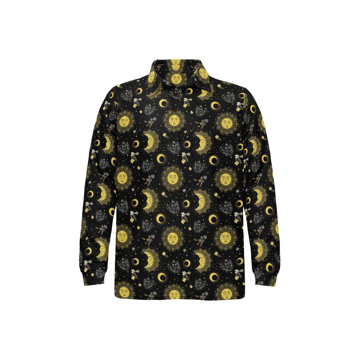 Sun Moon Print Design LKS301 Long Sleeve Polo Shirt For Men's