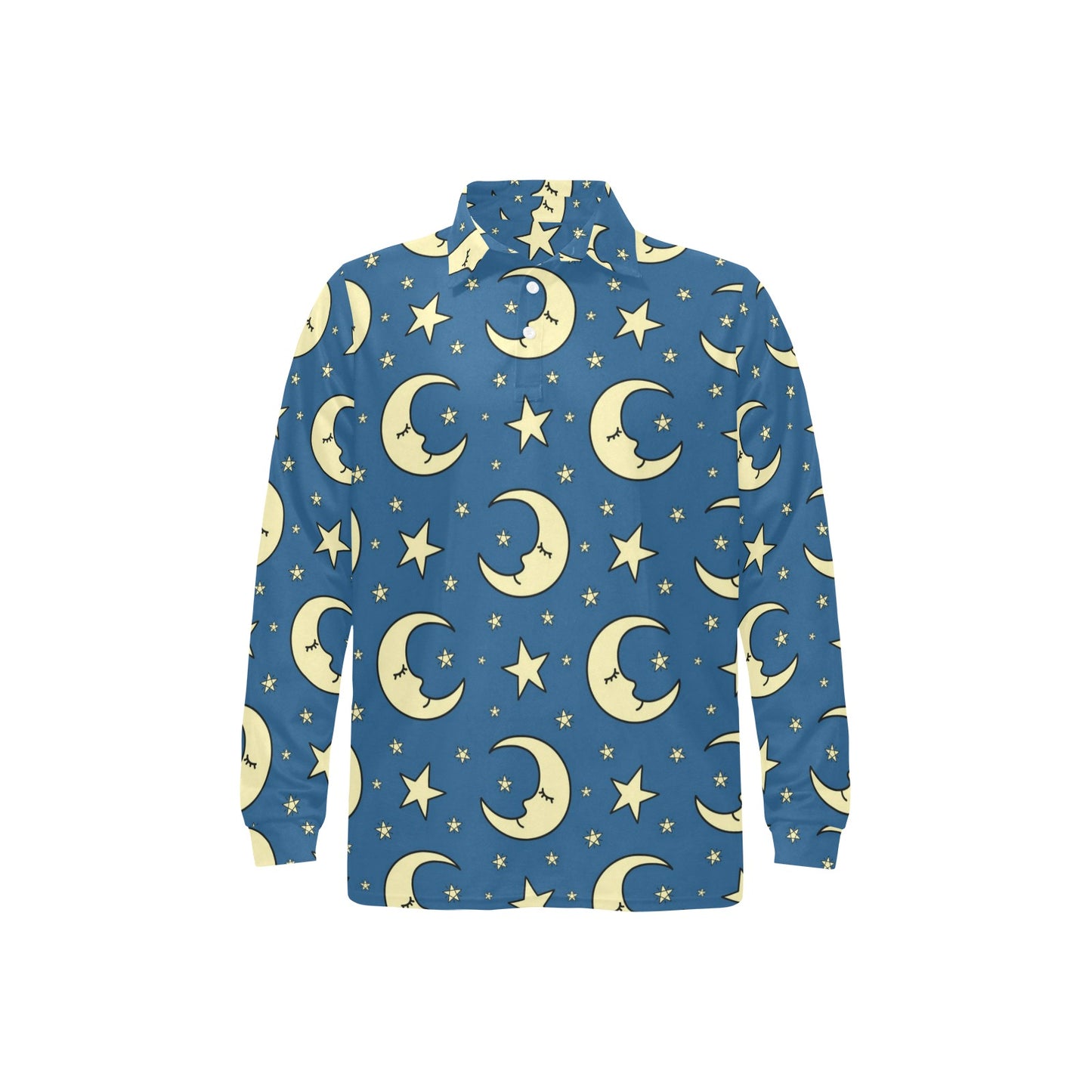 Moon Night Pattern Print Design 03 Long Sleeve Polo Shirt For Men's