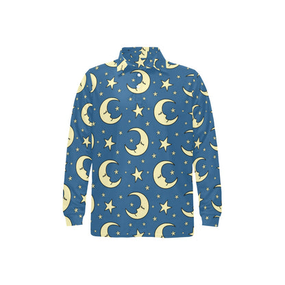 Moon Night Pattern Print Design 03 Long Sleeve Polo Shirt For Men's