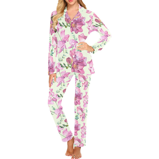 Peony Pattern Print Design PE011 Women's Long Pajama Set