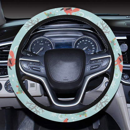 Ski Fox Cute Print Design LKS303 Steering Wheel Cover with Elastic Edge