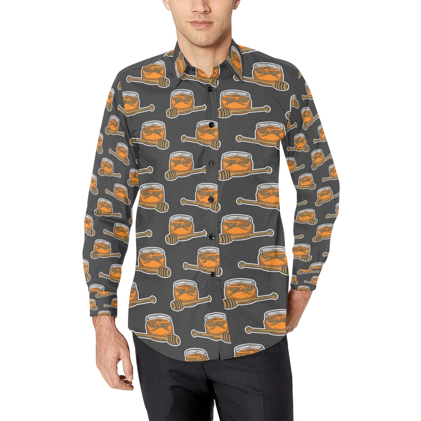Honey Bee Print Design LKS305 Men's Long Sleeve Dress Shirt