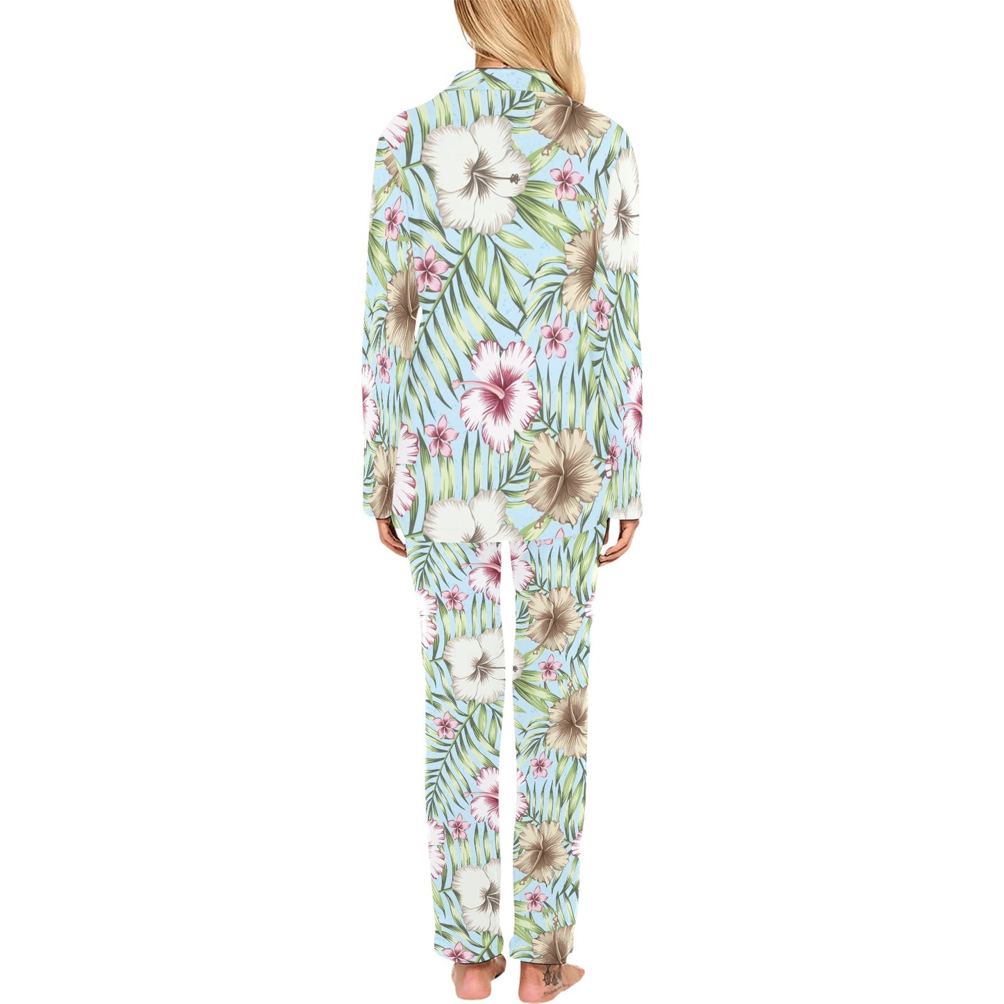 Tropical Flower Pattern Print Design TF05 Women's Long Pajama Set