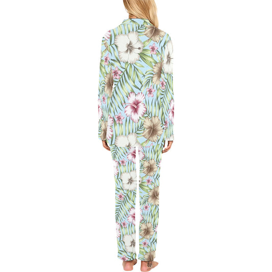 Tropical Flower Pattern Print Design TF05 Women's Long Pajama Set