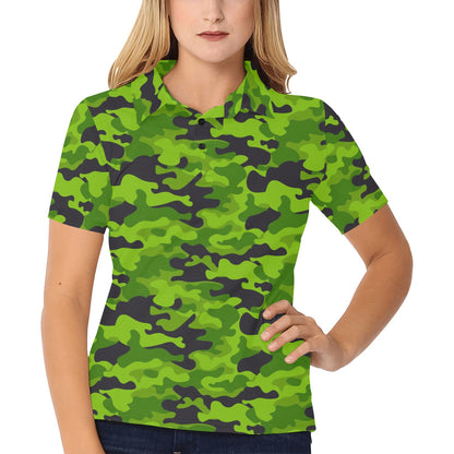 Green Kelly Camo Print Women's Polo Shirt