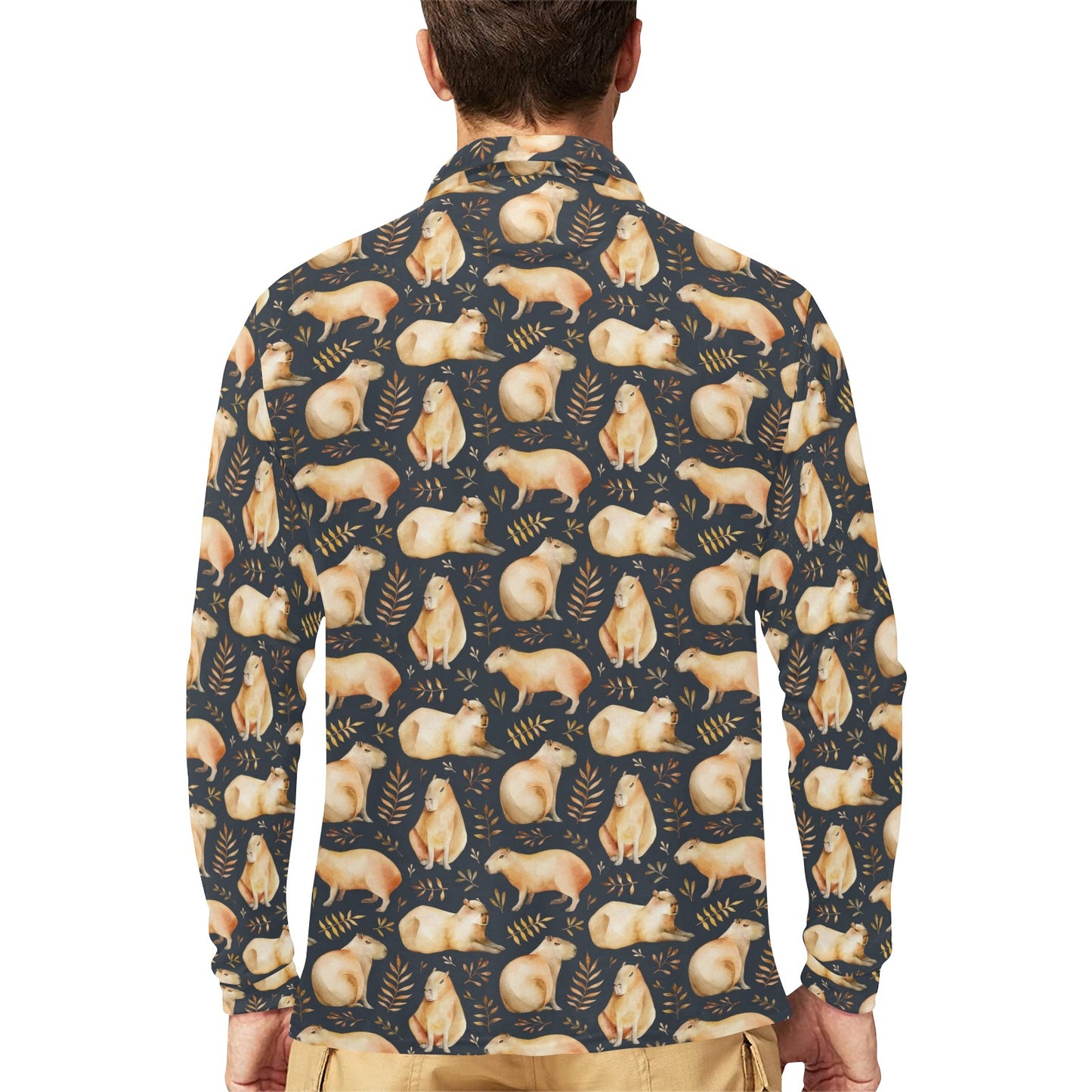 Capybara Pattern Print Design 02 Long Sleeve Polo Shirt For Men's