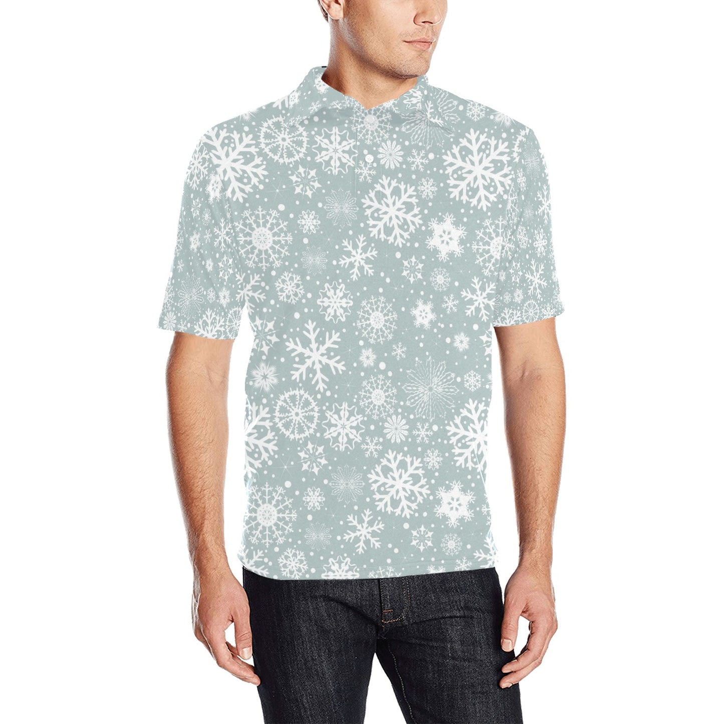 Snowflake Print Design LKS303 Men Polo Shirt
