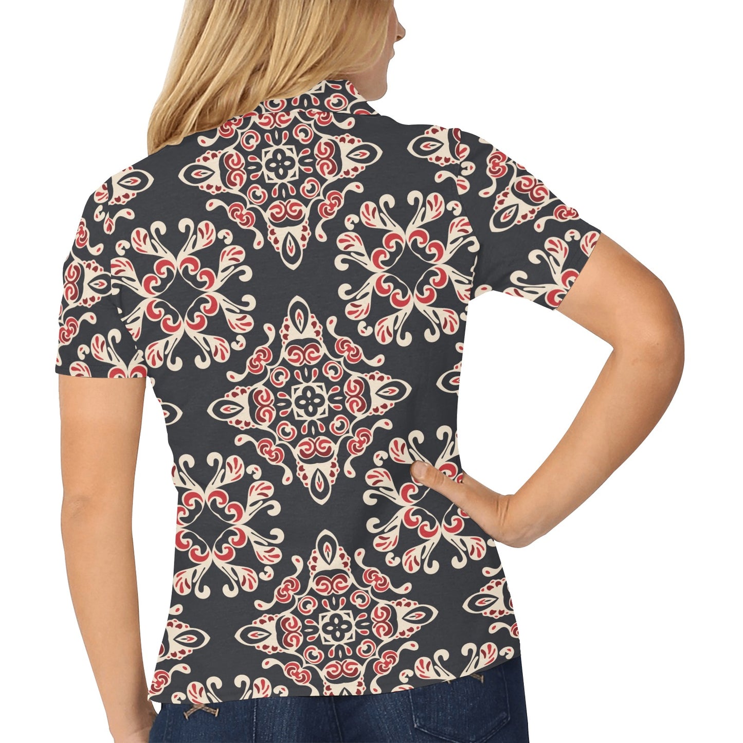 Medallion Pattern Print Design 01 Women's Polo Shirt