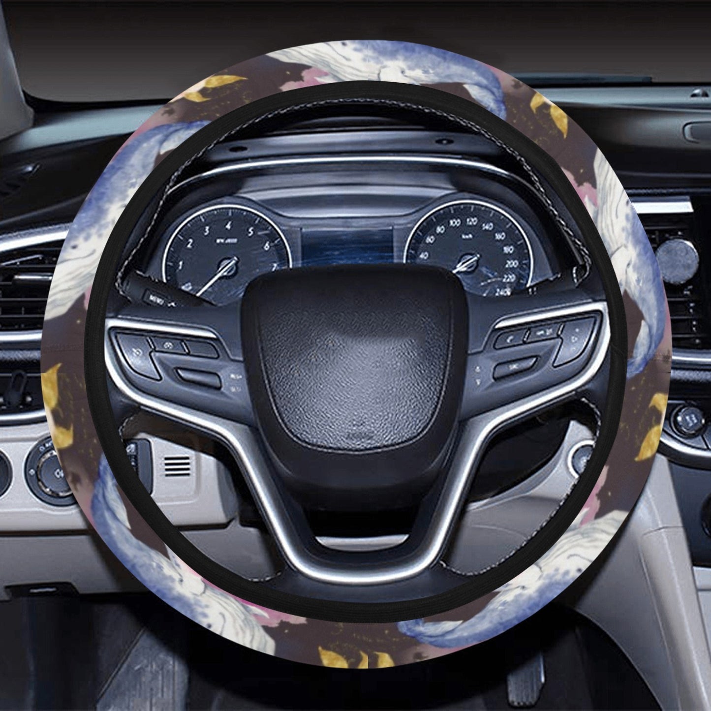 Blue Whale Print Design LKS401 Steering Wheel Cover with Elastic Edge