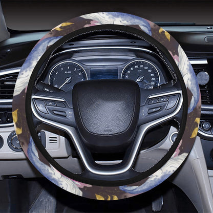 Blue Whale Print Design LKS401 Steering Wheel Cover with Elastic Edge