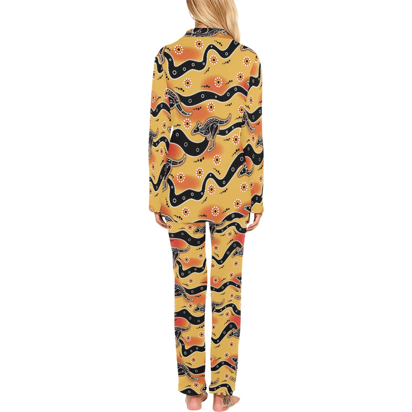 Kangaroos Aboriginal Pattern Print Design 06 Women's Long Pajama Set