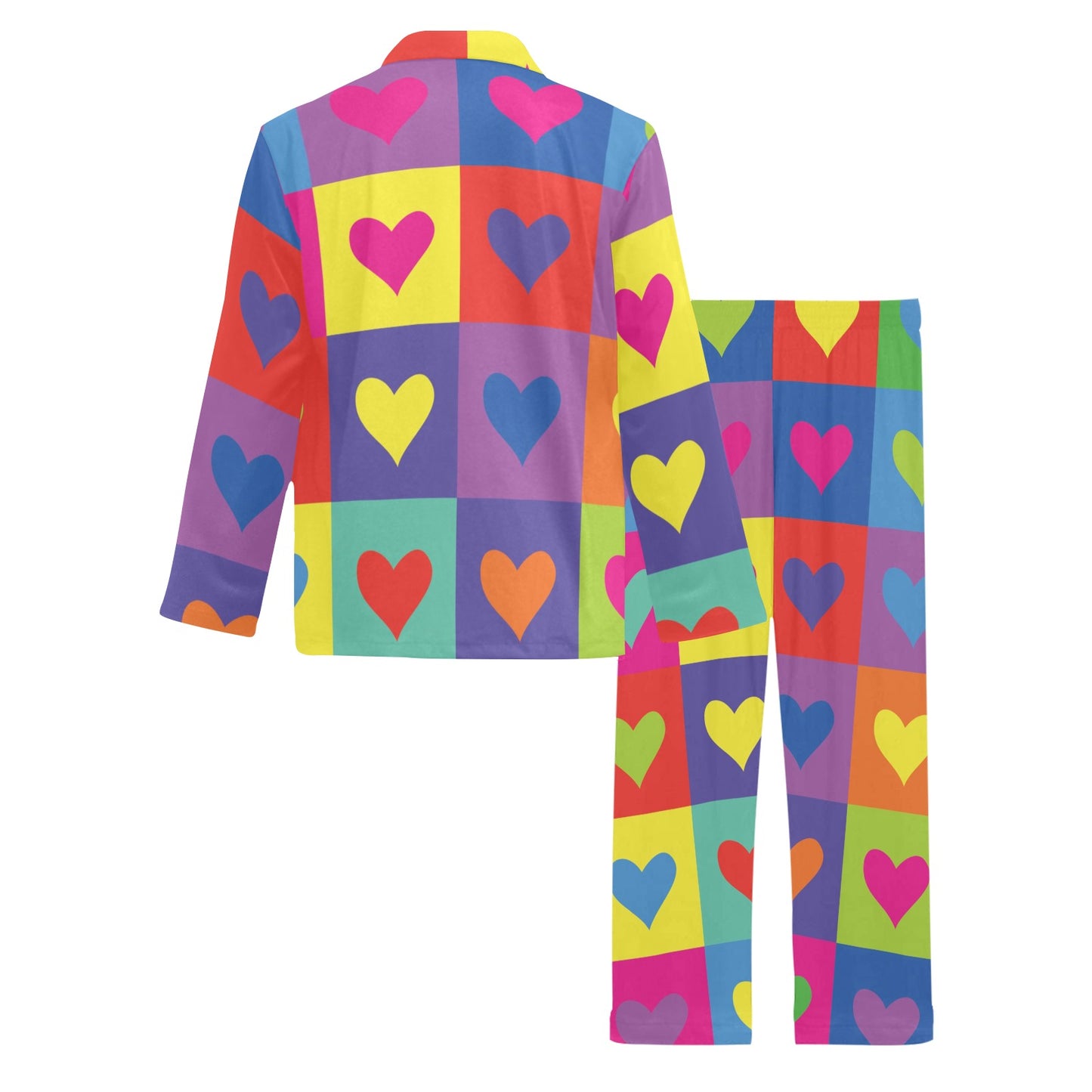 Pop Art Heart Pattern Print Design A01 Men's Long Pajama Set