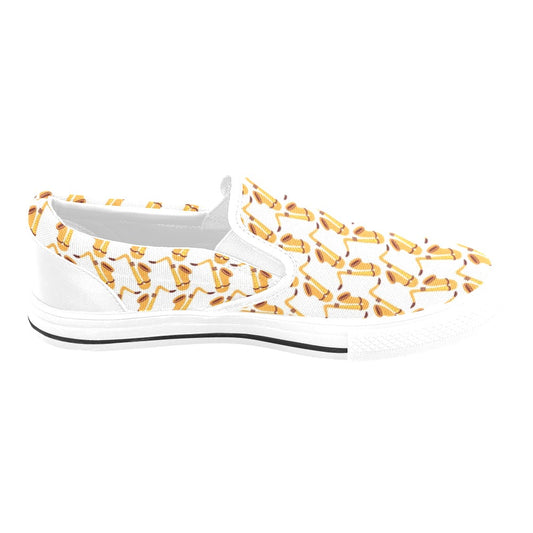 Saxophone Print Design LKS404 White Slip Ons Canvas Women's Shoes