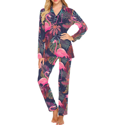 Flamingo Tropical Pattern Women's Long Pajama Set