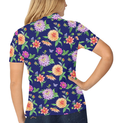Dahlia Pattern Print Design DH010 Women's Polo Shirt