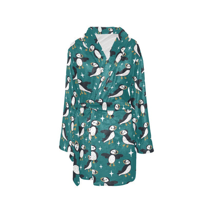 Puffin Pattern Print Design A05 Women's Fleece Robe