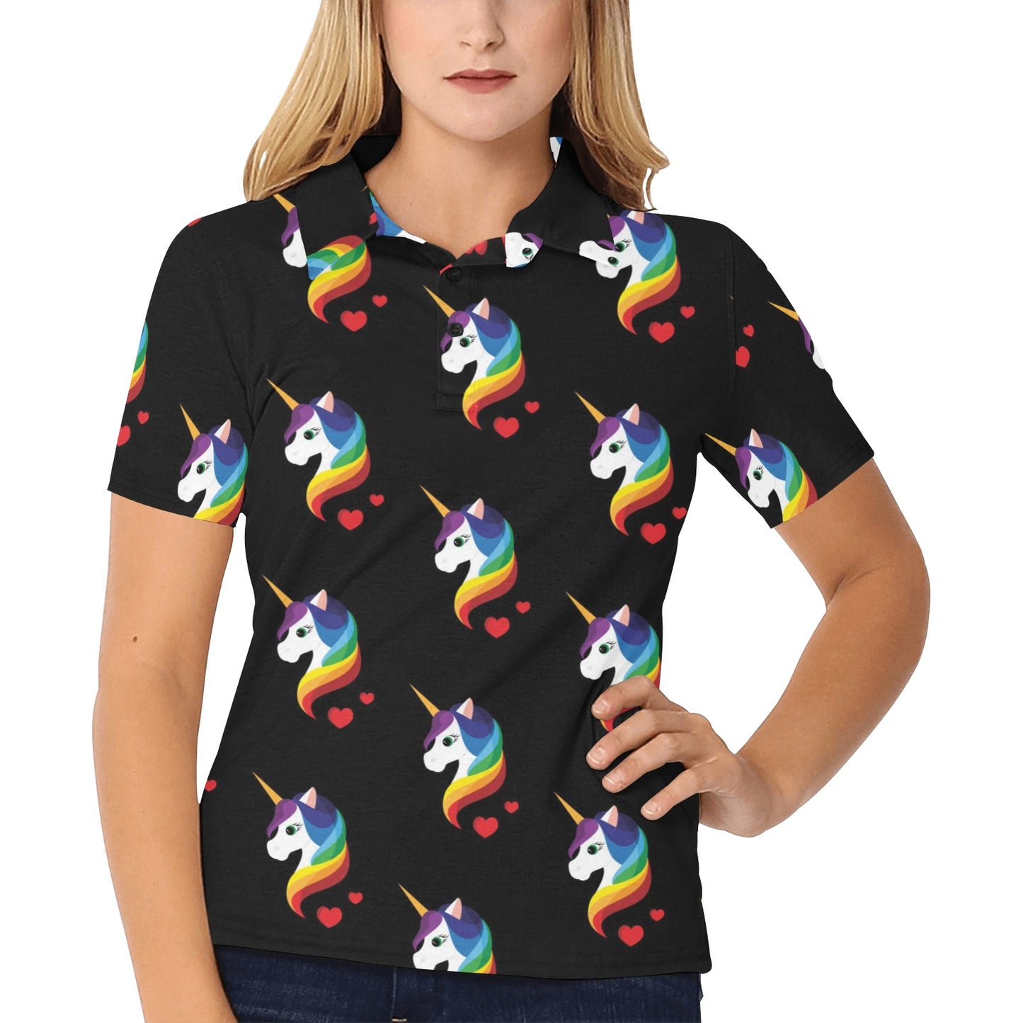 Rainbow Unicorn Pattern Print Design A03 Women's Polo Shirt