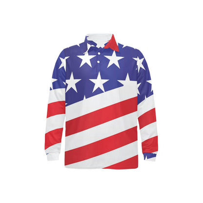 American flag Print Long Sleeve Polo Shirt For Men's