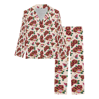 Tattoo Rose Print Design LKS302 Women's Long Pajama Set