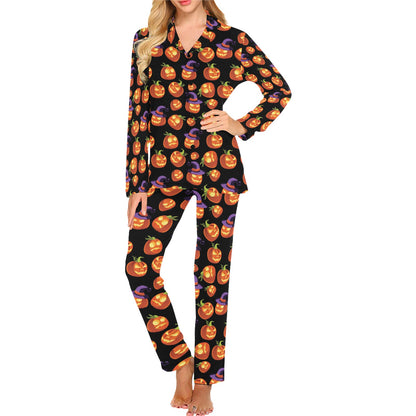 Witch Pumpkin Halloween Print LKS302 Women's Long Pajama Set