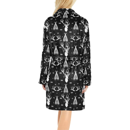 Deer Native Indian Print Pattern Women's Fleece Robe