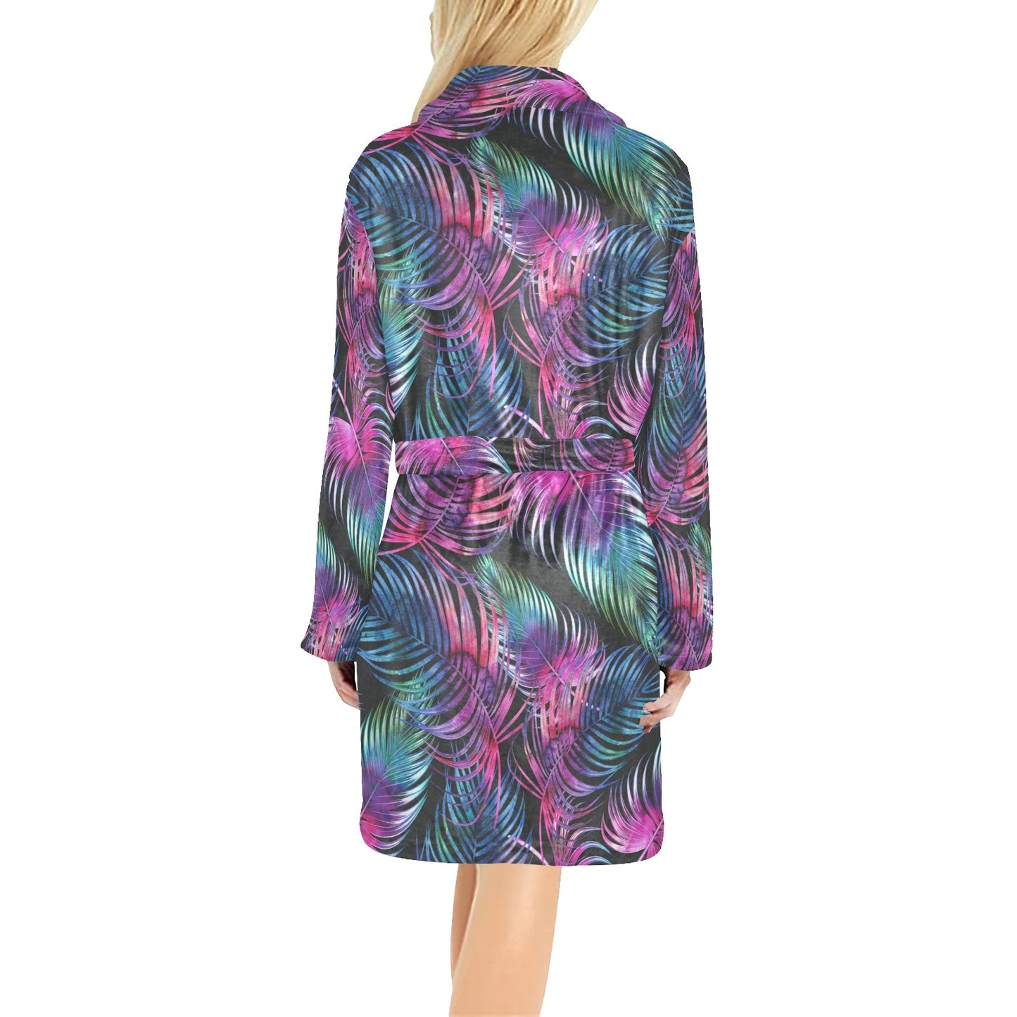 Palm Leaves Pattern Print Design PL010 Women's Fleece Robe