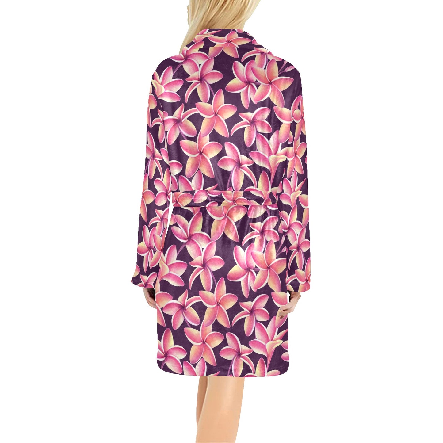 Purple Plumeria Pattern Print Design PM010 Women's Fleece Robe