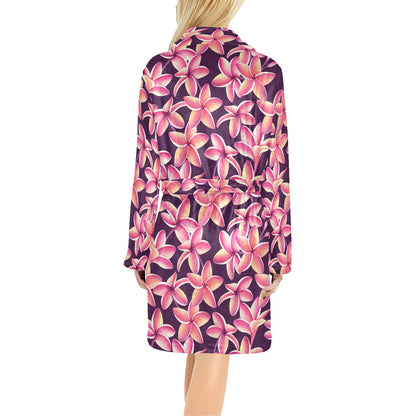 Purple Plumeria Pattern Print Design PM010 Women's Fleece Robe
