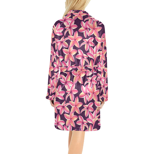 Purple Plumeria Pattern Print Design PM010 Women's Fleece Robe