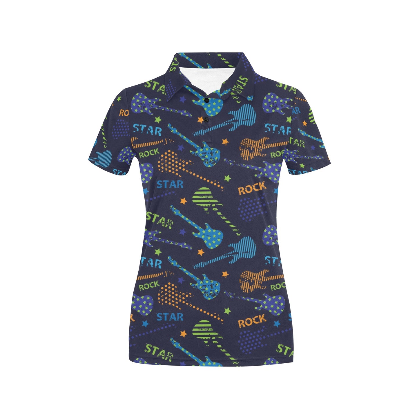 Rock and Roll Pattern Print Design A04 Women's Polo Shirt
