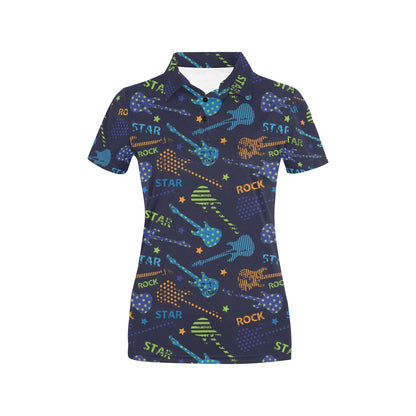 Rock and Roll Pattern Print Design A04 Women's Polo Shirt